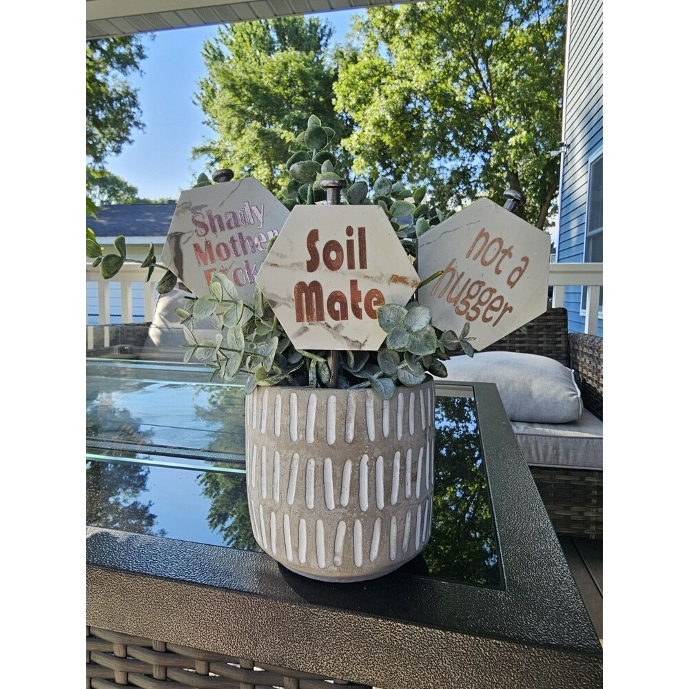 Plant Sign-Ceramic Signs On 6 Inch Stainless Stake-Funny-Garden Decor Set of 3